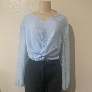 Limelight Light Blue Textured V-Neck Blouse